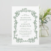 Elegant Green Victorian Floral Frame Wedding Einladung (Stehend Vorderseite)