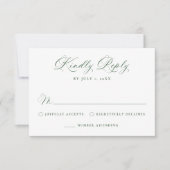 Elegant Green Victorian Floral Wedding RSVP Karte (Vorderseite)