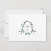 Elegant Green Victorian Floral Wedding RSVP Karte (Rückseite)