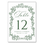Elegant Green Victorian Floral Wedding Tischnummer (Vorderseite)