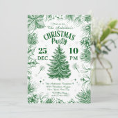 Elegant Green Vintage Christmas Party Einladung (Stehend Vorderseite)