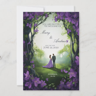 Elegant Green & Violet Wedding Invitation Einladung