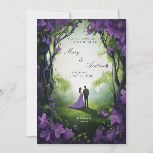 Elegant Green & Violet Wedding Invitation Einladung (Vorderseite)