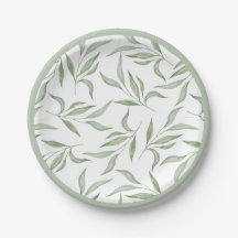 Elegant Green Watercolor Leaves Botanical Pattern