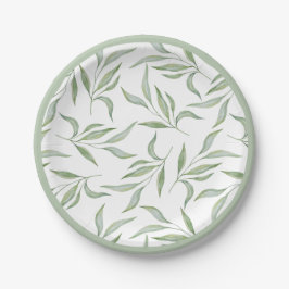 Elegant Green Watercolor Leaves Botanical Pattern Pappteller