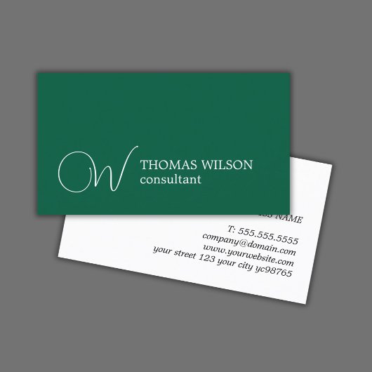 Elegant Green White Bold Monogram Consultant Visitenkarte