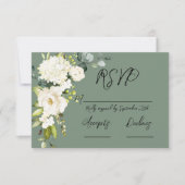 Elegant Green White Floral RSVP Karte (Vorderseite)