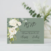 Elegant Green White Floral RSVP Karte (Stehend Vorderseite)