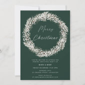 Elegant Green White Floral Wreath Christmas Party Einladung (Vorderseite)