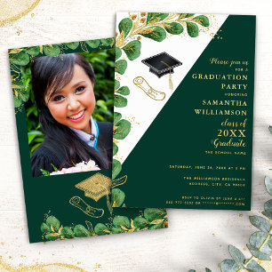 Elegant Green White Gold Class 2025 Abschluss Einladung
