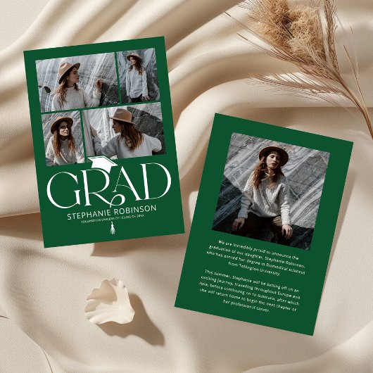 Elegant Green & White Photo Collage Graduation Ankündigung