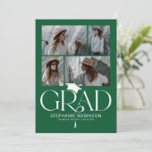 Elegant Green & White Photo Collage Graduation Ankündigung (Stehend Vorderseite)