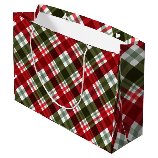 Elegant green & white Red Plaid Rustic Christmas Große Geschenktüte (Rückseite Schrägansicht)