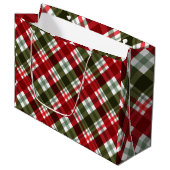 Elegant green & white Red Plaid Rustic Christmas Große Geschenktüte (Vorderseite Schrägansicht)