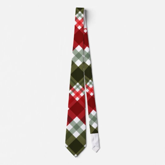 Elegant green & white Red Plaid Rustic Christmas Krawatte (Vorderseite)