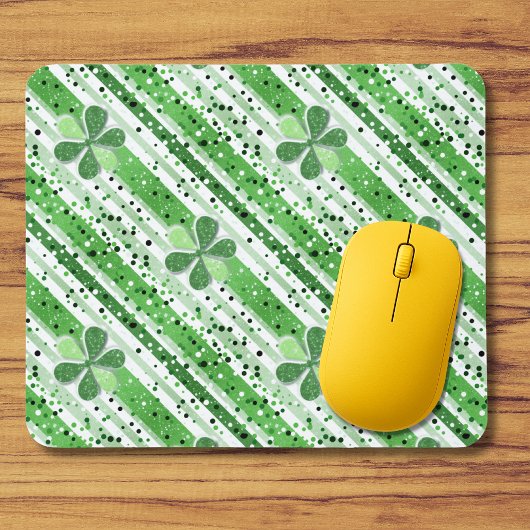 Elegant Green White Stripes Shamrock Glitter Mousepad
