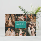 Elegant Green White Wedding Multi Foto Collage The Dankeskarte (Stehend Vorderseite)
