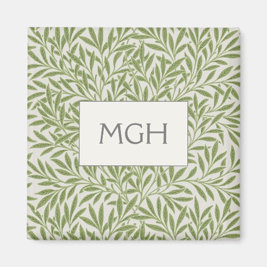 Elegant Green Willow Blätter Monogram Magnet (Vorne)