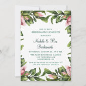 Elegant Green Wreath Pink Bud Bridesmaids Luncheon Einladung (Vorderseite)
