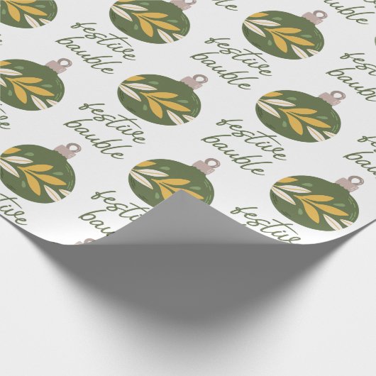 Elegant Green Yellow Weihnachtsfest Bauble Geschenkpapier (Ecke)