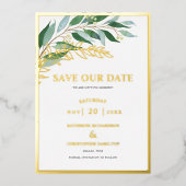Elegant Greenerage Foliage Green Save the Date Folieneinladung (Vorderseite)