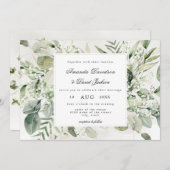 Elegant Greenerage Foliage White Floral Boho Weddi Einladung (Vorne/Hinten)