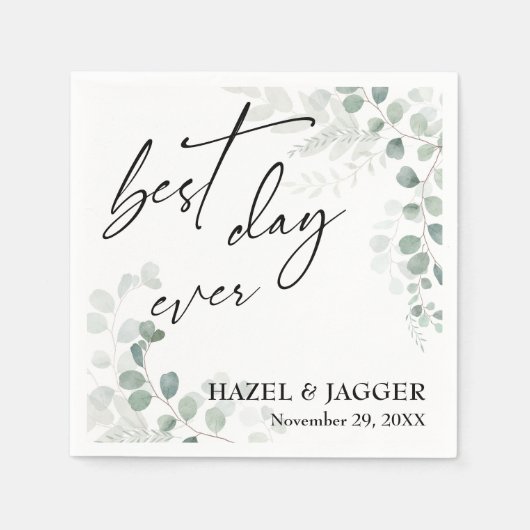 Elegant Greenerity Best Day Ever Wedding Serviette (Vorderseite)