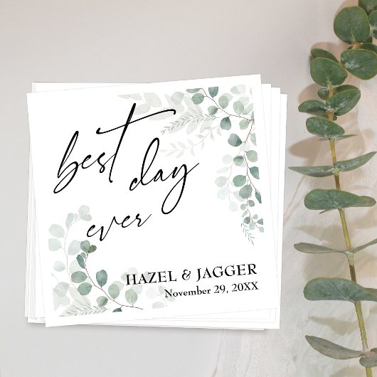 Elegant Greenerity Best Day Ever Wedding Serviette