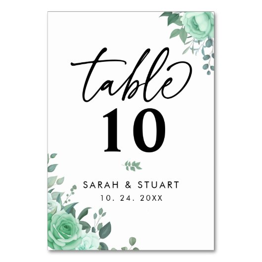 Elegant Greenerity Blume Script Wedding Tischnummer (Vorderseite)