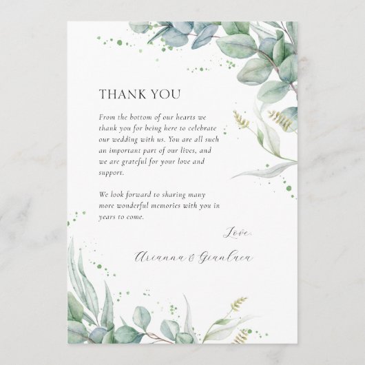 Elegant Greenerity Budget Wedding Vielen Dank und Menükarte (Rückseite)