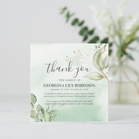 Elegant Greenerity Funeral Dankbarkeit Dankeskarte (Stehend Vorderseite)