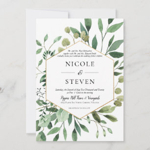 Elegant Greenerity Gold Frame Wedding Einladung