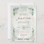Elegant Greenerity Gold Frame Wedding Einladung (Vorderseite)