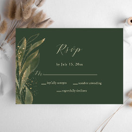 Elegant Greenerity Green and Gold Wedding RSVP Karte