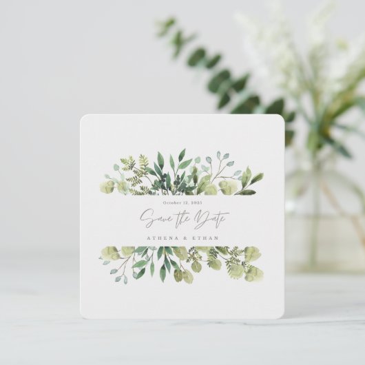 Elegant Greenerity Save the Date Hochzeit Einladun (Stehend Vorderseite)