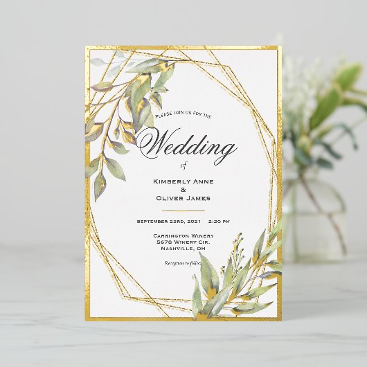 Elegant Greenerity Script Wedding Folieneinladung (Stehend vorne)