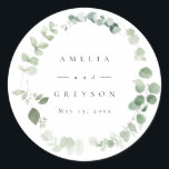 Elegant Greenerity Wedding Cocktail Paper Napkins Runder Aufkleber<br><div class="desc">Grüne Elegant Wedding Program Fans | Alle Texte,  Texte und Hintergrund/Schriftart-Farben bearbeiten</div>