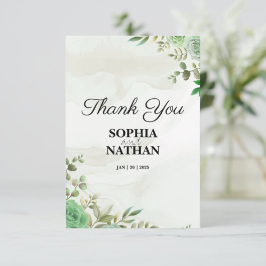 Elegant Greenerity Wedding Dankeschön Card Dankeskarte (Stehend Vorderseite)