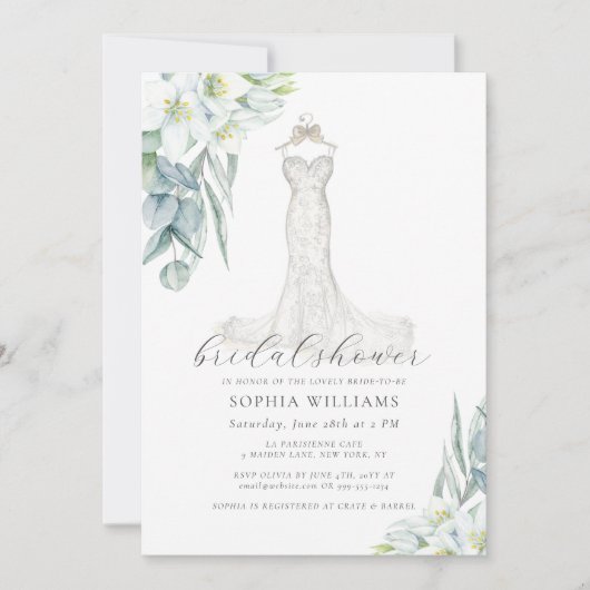 Elegant Greenerity Wedding Dress Brautparty Invit Einladung (Vorderseite)