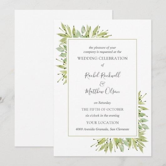 Elegant Greenerity Wedding Einladung (Vorne/Hinten)