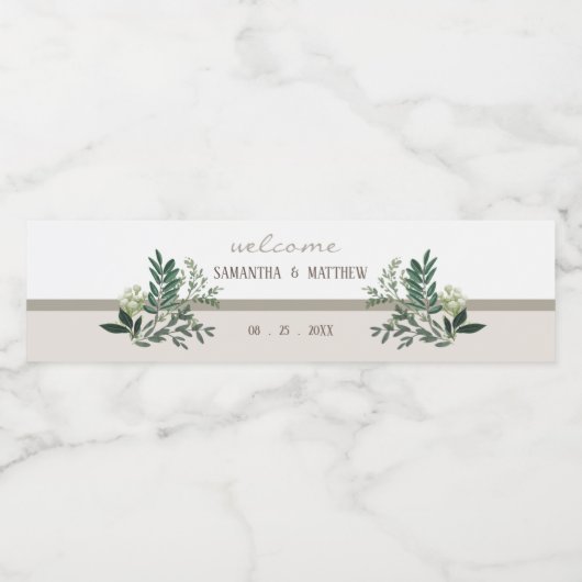 Elegant Greenerity Wedding Memory Wasserflaschenetikett (Einzelnes Label)