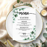 Elegant Greenerity Wedding Menu Card Menükarte<br><div class="desc">Machen Sie sich bereit, sich von unserer atemberaubenden Hochzeitssuite im Grünen zu verzaubern! Mit einer feinen Abbildung von Eukalyptus-Blätter und feiner, eleganter Kalligraphie ist es das perfekte Ergebnis für Ihre bezaubernde Hochzeit zum Thema Garten. Wenn Sie etwas vermisst haben oder eine besondere Anfrage haben, zögern Sie nicht, über Chat zu...</div>