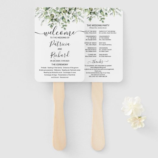 Elegant Greenerity Wedding Program Hand Fan Fächer (Vorne und Hinten)