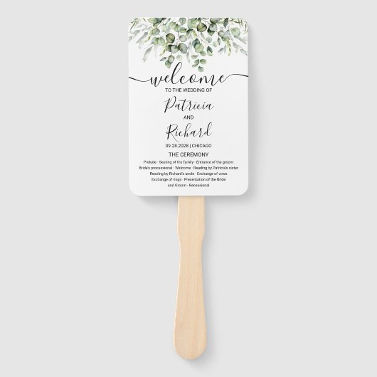 Elegant Greenerity Wedding Program Hand Fan Fächer (Vorderseite)