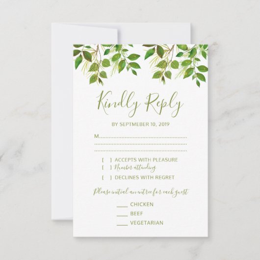Elegant Greenerity Wedding RSVP 3 Entree (Vorderseite)