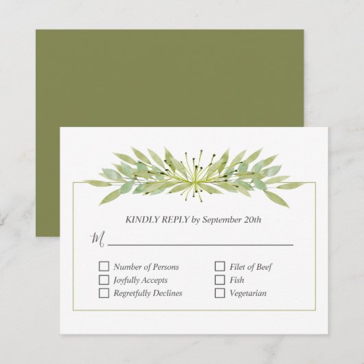Elegant Greenerity Wedding RSVP Karte (Vorne/Hinten)