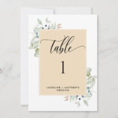 Elegant Greenerity Wedding Tischnummer, Beige Tan (Vorderseite)