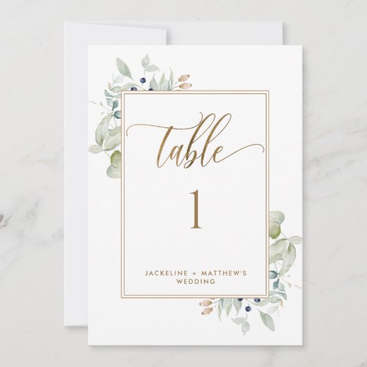 Elegant Greenerity Wedding Tischnummer, White (Vorderseite)