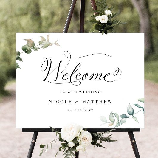 Elegant Greenerity Wedding Welcome Sign Poster