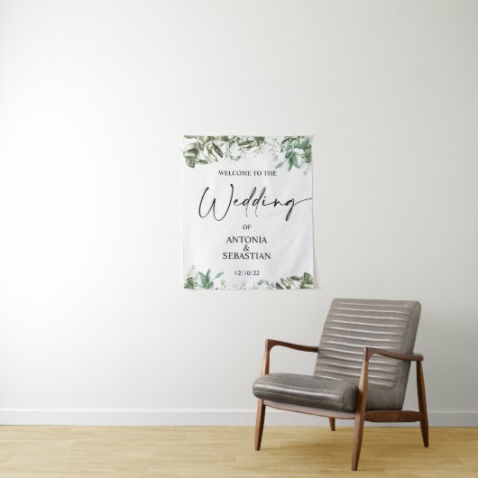 Elegant Greenerity Wedding Welcome Wandteppich (Beispiel)